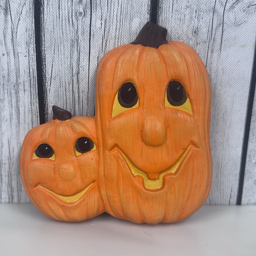 Vtg Halloween Jack-O-Lantern Orange Pumpkins Wall Hanging Decoration Ceramic